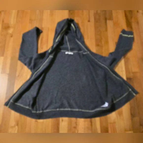 Old Navy Gray Jacket Lime Stitching, Hooded Zippered Sweater Women's Size L - Picture 10 of 14